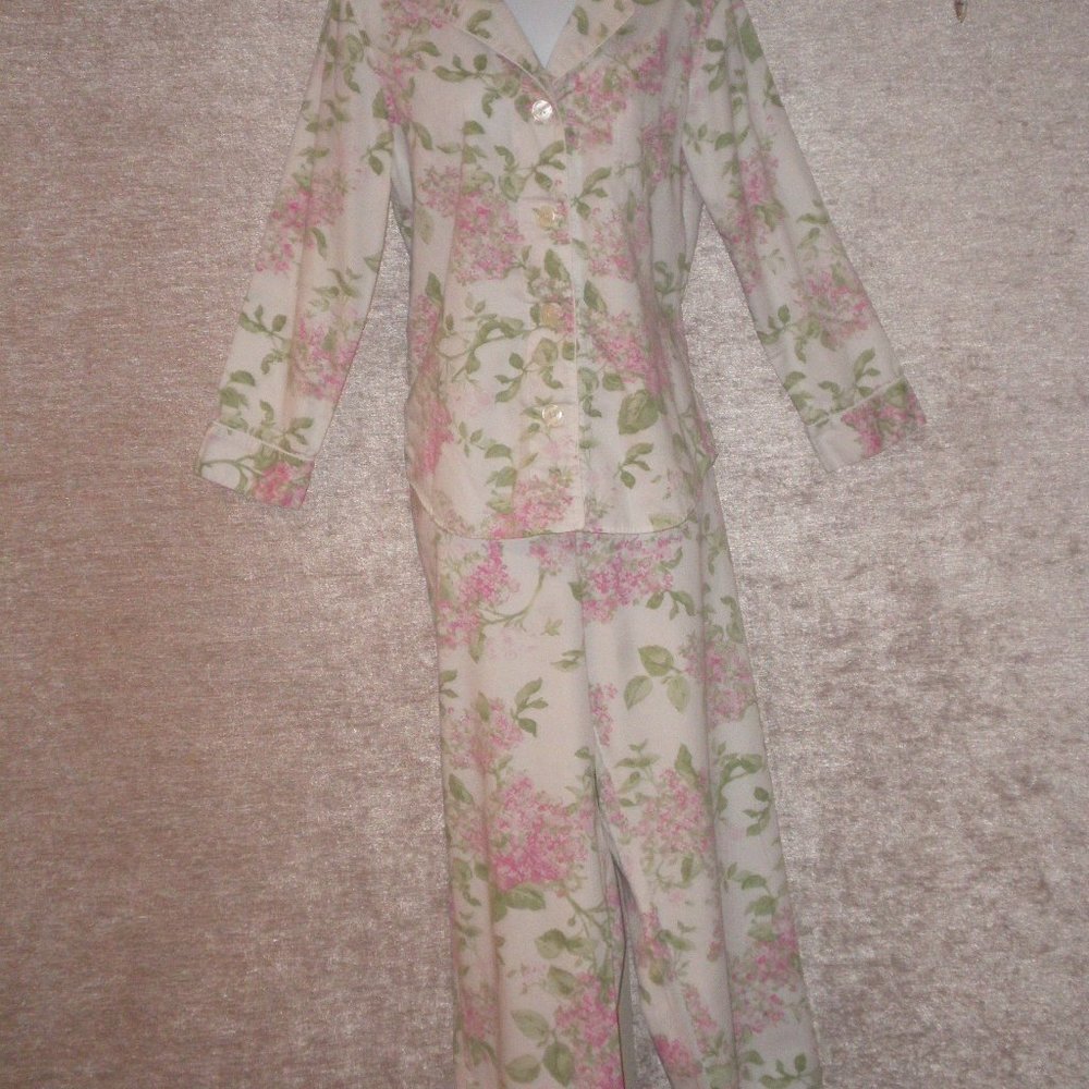 Beautiful CHAPS by Ralph Lauren Pink Hydrangea Print Cotton Pajamas sz M